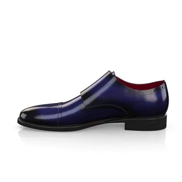 Bashwood Handmade Blue Patina Leather Double Monk Shoes